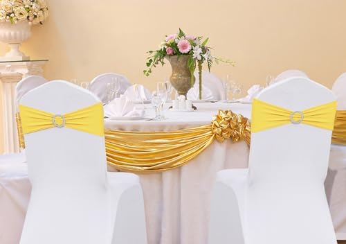 50 Pack Spandex Yellow Chair Sashes Bows Stretch Chairs Bands with Buckles Universal Elastic Chair Ties for Party Celebration Engagement Anniversary Ceremony Events Wedding Decorations - Image 2