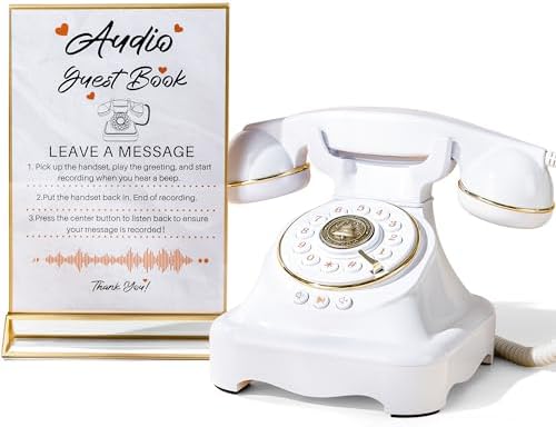 Audio Guest Book Wedding Phone with One-Touch Playback & Adjustable Volume for Wedding, Anniversary, Birthday Parties, Baby Shower(White S1) by FiayaComVintageTelephone