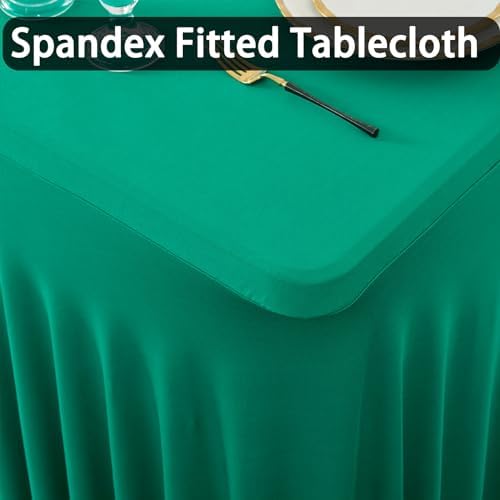 2 Pack Emerald Green Spandex Tablecloths for 8 Foot Rectangle Tables, Wrinkle Free Fitted Table Cloths Green 8ft Stretchy Table Cloth Cover with Skirt for Parties Weddings Birthday Banquet Baby Shower - Image 2