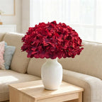 100 Pcs Faux Deep Red Hydrangea Artificial Flowers Bulk, Fake Silk Hydrangea Flowers Heads with Stems for Wedding Decorations Garden Party Baby Shower Porch Home Decor Table Centerpieces - Image 5