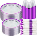 BESTSTAR 350 PCS Clear and Purple Disposable Plates Set for 50 Guests by BESTSTAR