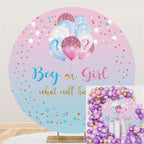 Polyester Diameter 6.5ft Gender Reveal Round Backdrop Blue Pink Balloon Star Background for Photography Boy or Girl What Will Baby Be Mommy Pregnancy Surprise Party Photo Booth Props by Kzzfqxb