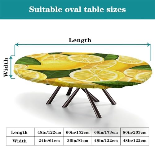 Citrus Burst Print Oval Tablecloths Waterproof & Stain Resistant Elastic for Dining/Party/Buffet/Wedding Fits for 52" x 70" Oval Table - Image 4