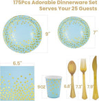 AIRE 175PCS Blue Gold Paper Party Plates Set, Disposable Dinnerware for 25 - Image 3