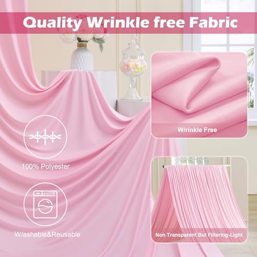 20ft x 10ft Wrinkle Free Pink Backdrop Curtain for Parties, 4 Panels 5×10ft Silky Polyester Light Pink Photo Backdrop Drapes Back Drop Cloth for Girl Party Birthday Gender Reveal Wedding Photography - Image 4