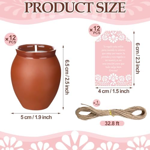 Conelist 12 Set Cielito Lindo Party Decorations Baby Shower Candles Terracotta Mexican Recuerdos DIY Jar Candles with Gift Tags and Rope for Baby Shower Birthday Cinco De Mayo Fiesta (Pink) - Image 2