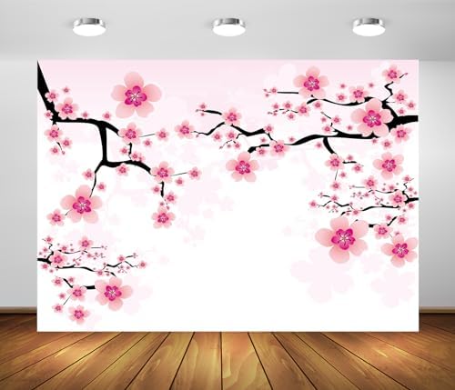 BELECO 10X6.5ft Fabric Pink Cherry Blossoms Backdrop Watercolor Sakura Spring Romantic Cherry Blossom Floral Background Valentine's Day Shoot Birthday Baby Shower Party Decor Kids Girls Photo Prop by BELECO