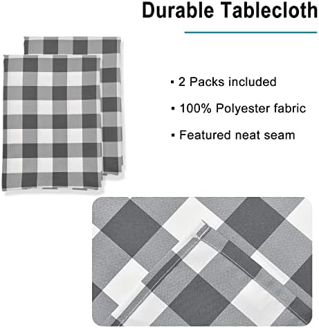 Hiasan Checkered Tablecloth Waterproof 2 Pack 60 x 120 inch Grey and White - Image 3