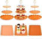 FoldTier 6 Pack Cupcake Stand Set 3 Pcs 3 Tier Gradient Dessert Table Display Stands Cookie Tray Rack 3 X14 in Rectangle Party Trays for Wedding Birthday Tea Party Baby Shower(Orange,Round) by FoldTier