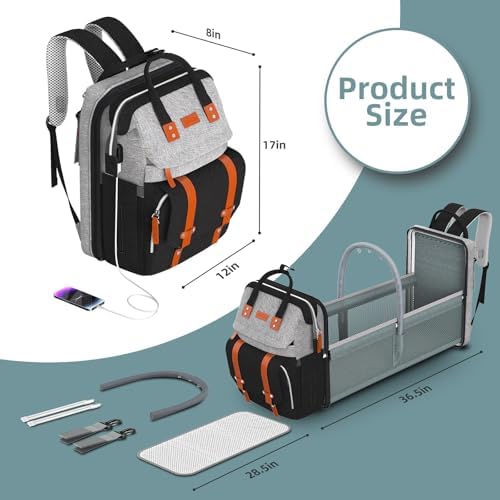 ISMGN Diaper Bag Backpack with Changing Station, Baby Diaper Bag，GreyBlack - Image 6