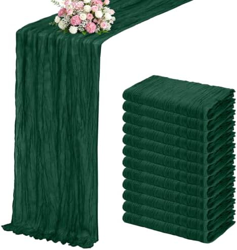 Emerald Green Boho Cheesecloth Table Runner 12 Pack 17x108 Inch Sheer Gauze by Unknown
