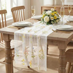 Artoid Mode 6PC Floral Milky White Embroidery Table Runner 120 Inch 10FT - Image 2