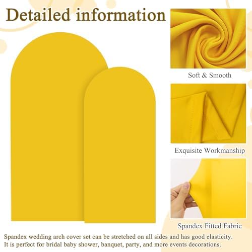 FOTSHARER Gold Arch Cover Set of 2 Wedding Arch Stand Cover Spandex Arch Cover Backdrop Fabric 6FT 7.2FT Chiara Round Top Fitted Arch Cover Stretchy Backdrop Arched Wall Frame Cover for Party Decor - Image 2