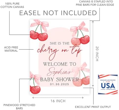Andaz Press Personalized She's The Cherry on Top Baby Shower Decorations, Custom Modern Arch Cherry Themed Party Decorations Baby Shower Welcome Sign Decor, 16x20 Inch - Image 2