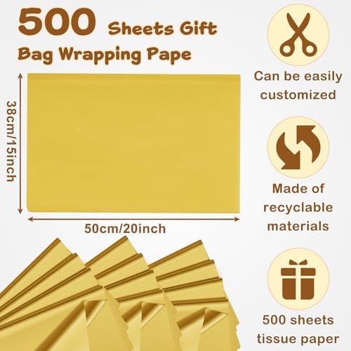 500 Sheets Gold Tissue Paper Bulk 15 x 20 Inch for Rosh Hashanah Fall Gifts - Image 2