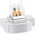 EUSOAR Clear Cupcake Boxes Individual, 100 Pcs 3.5 Inch Silver Transparent Dessert Pastry Muffin Cupcake Containers with Ribbon, Muffins Gift Holder Mini Cake Carrier for Wedding Party Favor Bakery by EUSOAR