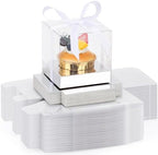 EUSOAR Clear Cupcake Boxes Individual, 100 Pcs 3.5 Inch Silver Transparent Dessert Pastry Muffin Cupcake Containers with Ribbon, Muffins Gift Holder Mini Cake Carrier for Wedding Party Favor Bakery by EUSOAR