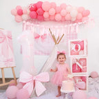 Pink Bow Birthday Decorations Girls Just Wanna Be One First Birthday Pink White Balloon Arch Backdrop High Chair Banner Balloon Boxes Crown Hat For Baby Girls - Image 5
