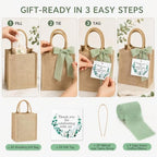 20 Sets Burlap Tote Gift Bags with Handles Jute Bags, Sage Green - Image 2