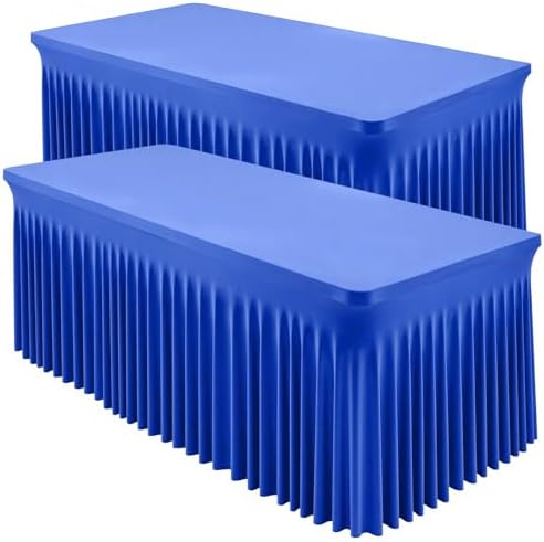 Shillance 2 Packs Royal Blue Tableclothes for 6 Foot Rectangle Table, Wrinkle Free Spandex Tablecovers 6FT Stretch Fitted Table Cloth with Skirt for Birthday Parties Graduations Event Wedding Banquet by Shillance