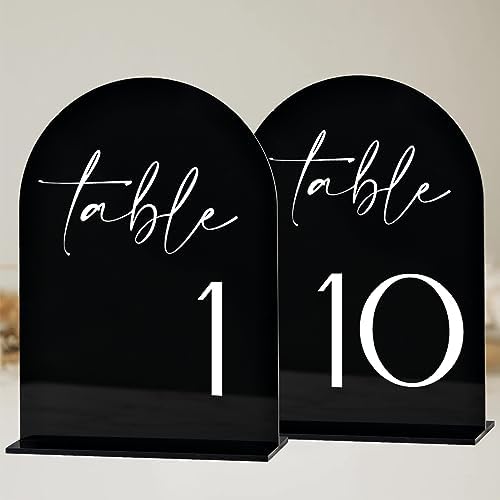HOODO Black Arch Wedding Table Numbers 1-10 with Stands, 5"x7" Arched Acrylic Signs and Holders, Black Arch Table Numbers for Wedding Reception, Centerpiece, Party, Anniversary, Event by Unknown