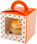 Restaurantware Pastry Tek 4.5 Inch Individual Cupcake Boxes 100 Polka Dots Cupcake Favor Boxes - Fits 1 With Window Orange Paper Cupcake Gift Boxes Built In Handle For Weddings Or Parties - Image 6