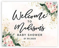 Andaz Press Custom Large Baby Shower Canvas Welcome Sign, 16 x 20 Inches, Pink Hibiscus Tropical Palm Leaves, Guestbook Alternative, Personalized Sign Our Canvas, Tropical Baby Shower, Baby Sprinkle by AndazPress