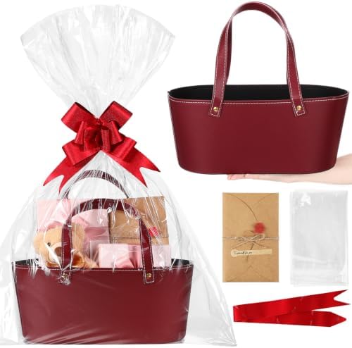 Wonderjune Empty Baskets for Gift Leather Thanksgiving Gift Bags, Red by Wonderjune