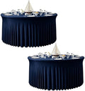 2 Pack 132inch Navy Blue Round Tablecloth, Circle Stretch Table Cloths for 6 FT Tables, Wrinkle Free Round Table Skirt for Wedding Birthday Photography Social Events Engagement Party Decorations by Creativepartyuniquedecorat