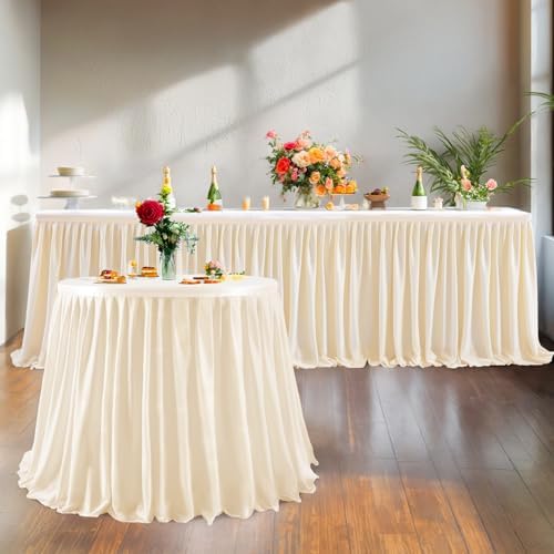 14ft Ivory Table Skirt for Rectangle Tables Polyester Pleated Table Skirt Desk Skirts Ruffle Tablecloth Skirt for Wedding Birthday Party Baby Shower Bridal Shower Banquet Table Decoration - Image 7