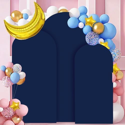 FANPROMS Wedding Arch Cover 7.2FT 6.6FT 6FT Navy Spandex Arch Cover Set of 3 Arch Covers Stretchy Backdrop Round Top Arch Cover for Arch Stand Chiara Backdrop Covers for Wedding Birthday Party Decor - Image 6
