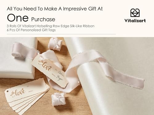 Vitalizart Silk Satin Ribbon 1" x 15 Yard Wooden Spool Champagne Nude & White Wrapping Paper Set 30" Pearly-Lustre with Satin Ribbon and Gift Tags - Image 7