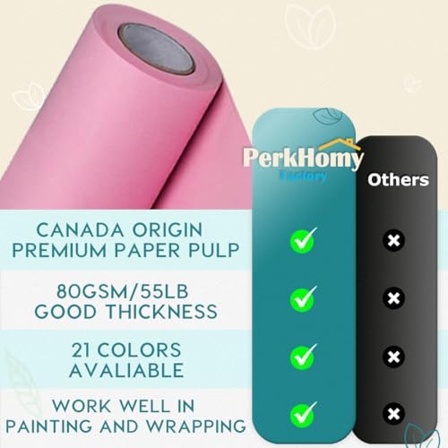 PerkHomy 48" x 2,400" (200') Light Pink Kraft Paper Roll for Craft Bulletin Board Paper Art Table Covering Crafting Gift Wrapping Bouquet Packing Parcel 80GSM 55LB (Light Pink, 48" x 200') - Image 3