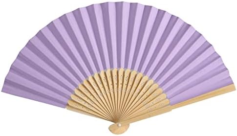 50pcs Paper Hand Fan with Organza Bags Bamboo Handheld Folding Fan DIY Decorative Wedding Party Favors (Light Purple) - Image 5