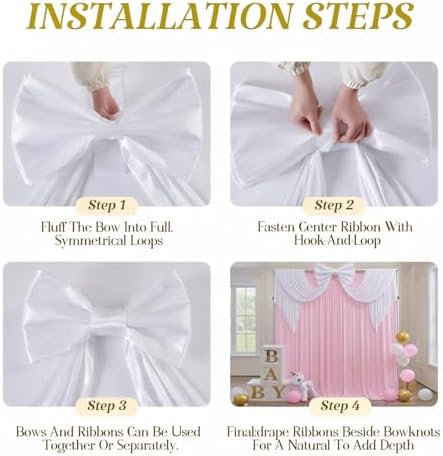 White Large Bows for Backdrop Giant Bows Birthday Party Decorations Large Giant Bow Decor, White Giant Satin Bow Decoration for Wedding Baby Shower Birthday Photo Booth Arch Wall Decor 24"x16" - Image 3