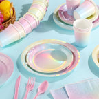 Iridescent Pastel Rainbow Party Decorations Serve 100, Holographic Pastel Paper Plates and Napkins, Disposable Iridescent Rainbow Party Plates Cups Napkins for Girls Birthday Wedding Baby Shower Party - Image 4