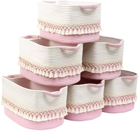 6 Pack Storage Basket for Shelves, Boho Cotton Rope Storage Bins with Heavy Tassel, Shelf Baskets Large Woven Baskets for Organizing, Cube Organizer Bins, Baby Laundry Basket for Clothes, Toys, Pets by Degeyoyo