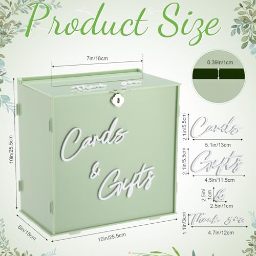 BreezeHug 10" Sage Green Acrylic Wedding Card Box with Lock & 3D Letters - Image 3