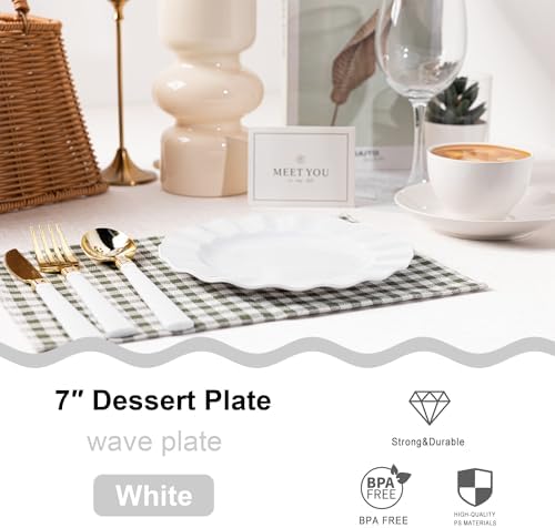 72 Pack White Plastic Plates, 7" Disposable Wave Edge Dessert Plates - Image 2