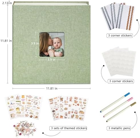 Vienrose Scrapbook Photo Album, 12x12 Inches, 100 Pages, Grass Green - Image 2
