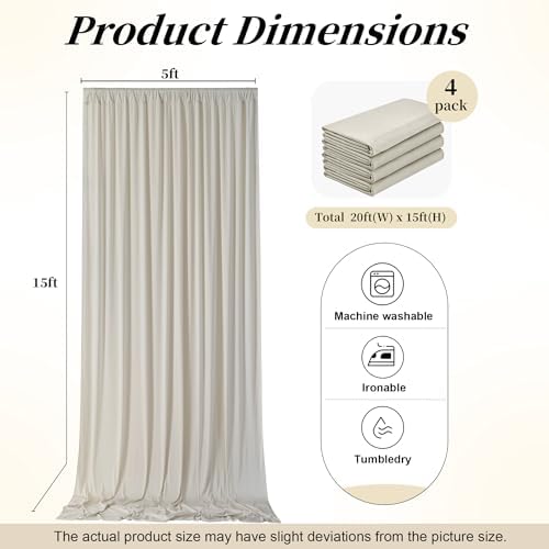 20ft x 15ft Beige Backdrop Curtains for Wedding Parties, 4 Panels Extra Long Wrinkle Free Fabric Drapes Photo Backdrop for Baby Shower Birthday Stage Reception Lobby Decoration - Image 6