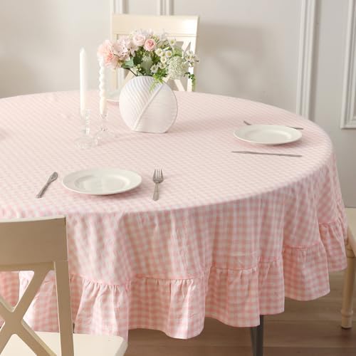 Blush White Gingham Tablecloth Round Dia.90” - Image 3