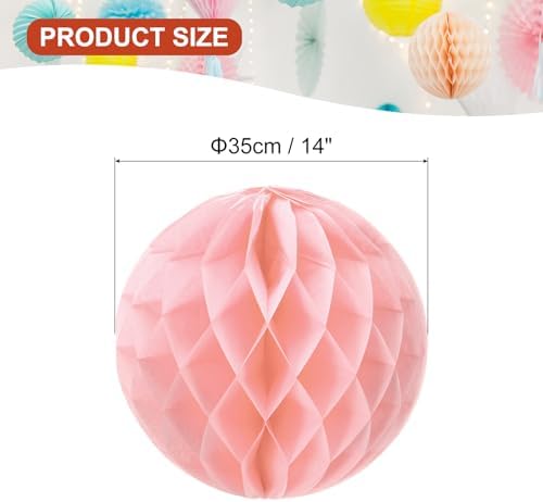 PATIKIL 10pcs 14" Honeycomb Balls Tissue Paper Pom Poms, Party Hanging Paper Honeycomb Balls Decoration for Birthday Wedding Home Backdrop Decor, Light Pink - Image 2
