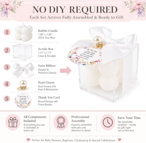 20 Set Fully Assembled Small Bubble Candles Elegant Baby Shower Favors Bulk Set with Decorative Ribbons Thank You Cards for Baby Shower Guest Gifts (20, Flowers) - Image 3