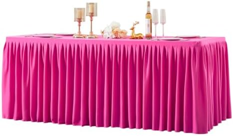 1 Pack Hot Pink Rectangle Table Clothes for 8 Foot Tables, Polyester Wrinkle Free Fitted Tablecloths 8ft Stretch Table Cover with Skirt for Wedding, Birthday, Parties, Trade Show, Craft Show by PartyTalk