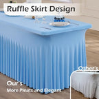 6 pk Baby Blue Spandex Tablecloth 6ft with Ruffle Skirt, Wrinkle Free High Stretch Fitted Tablecloths for 6 Foot Rectangle Tables, Blue Eastic Spandex Table Covers 6ft for Parties Banquet Weddings - Image 2