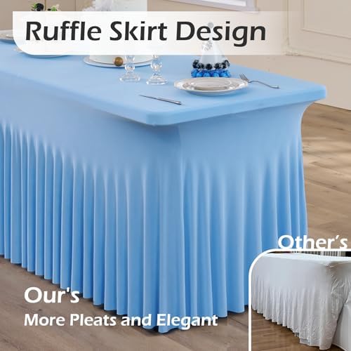 6 pk Baby Blue Spandex Tablecloth 6ft with Ruffle Skirt, Wrinkle Free High Stretch Fitted Tablecloths for 6 Foot Rectangle Tables, Blue Eastic Spandex Table Covers 6ft for Parties Banquet Weddings - Image 2