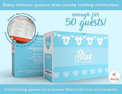 Party Hearty Baby Shower 5 Game Pack, Premium Thick Cardstock - Blue - Image 4
