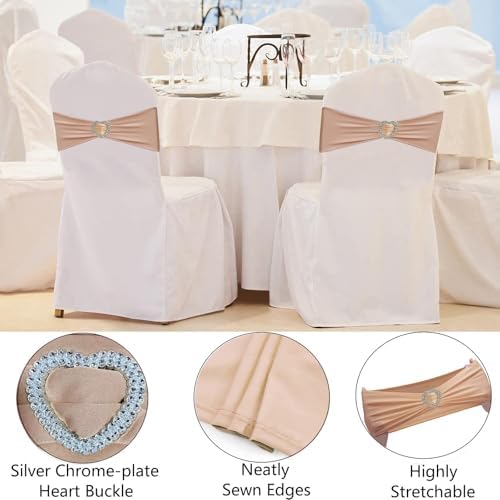 Nude Chair Sashes 50 Pack Spandex Nude Sashes for Chairs Covers Universal Stretch Chair Sashes Band with Heart Buckle Slider for Wedding Banquet Party Decorations - Image 3