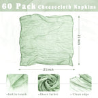 60 Pack Sage Green Cheesecloth Napkins Washable 21x21 Inches Sage Green Cloth Napkins Set of 60 Dinner Table Napkins for Wedding Bridal Baby Shower Rustic Boho Cotton Gauze Summer Party Table Decor - Image 3